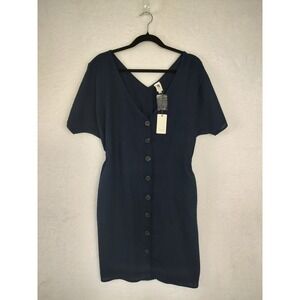Flawless Navy Button Front Dress V-Neck Short‎ Sleeve Casual Size M